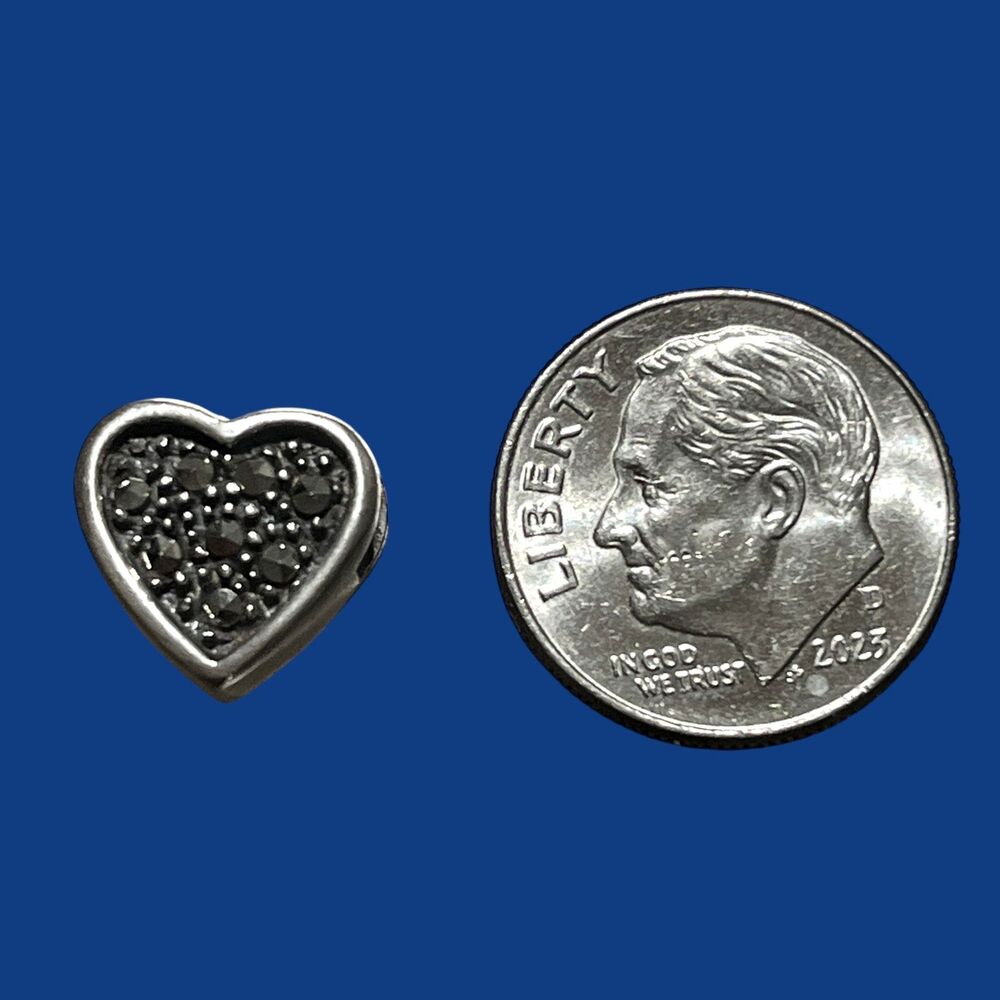 Vintage Sterling Silver Heart Pendant Charm Marcasite Stone Dainty 925 Jewelry